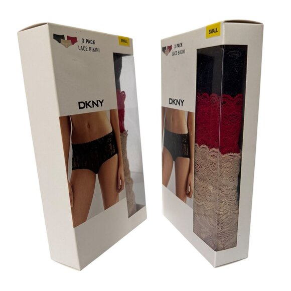 NWT DKNY 2 Boxes 6 PAIRS Womens Small Underslimmers Lace Bikini Black Red Beige - Picture 6 of 10